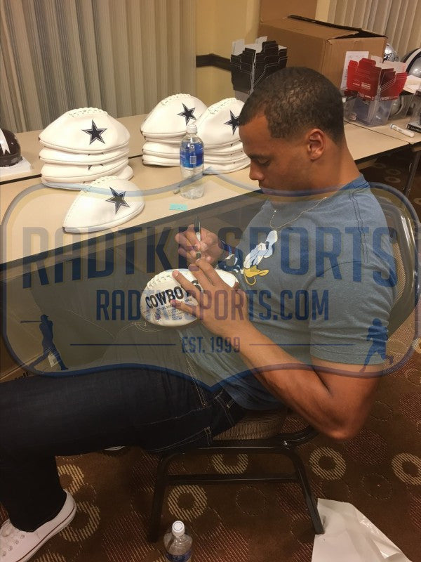 Dak Prescott Autographed Dallas Cowboys Football with Embroidered Logo - Official NFL Memorabilia for Collectors and Fans - Perfect for Display, Gifts, and Game Room Decor