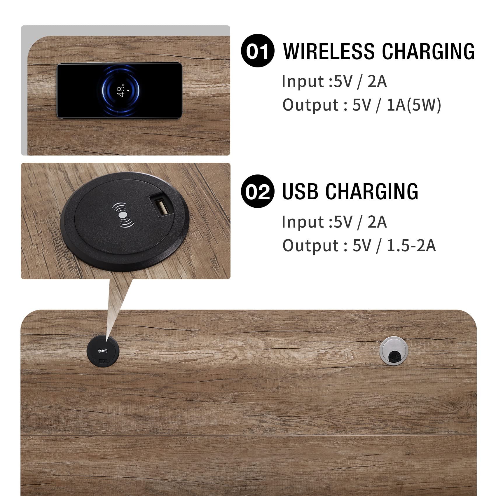 UNICOO Adjustable Height Standing Desk with USB & Wireless Charger - Home Office Desk, Gaming Table, Computer Desk in Antique Oak (NTCSET-01-M2) - Perfect for Remote Work, Online Gaming & Ergonomic Workspaces