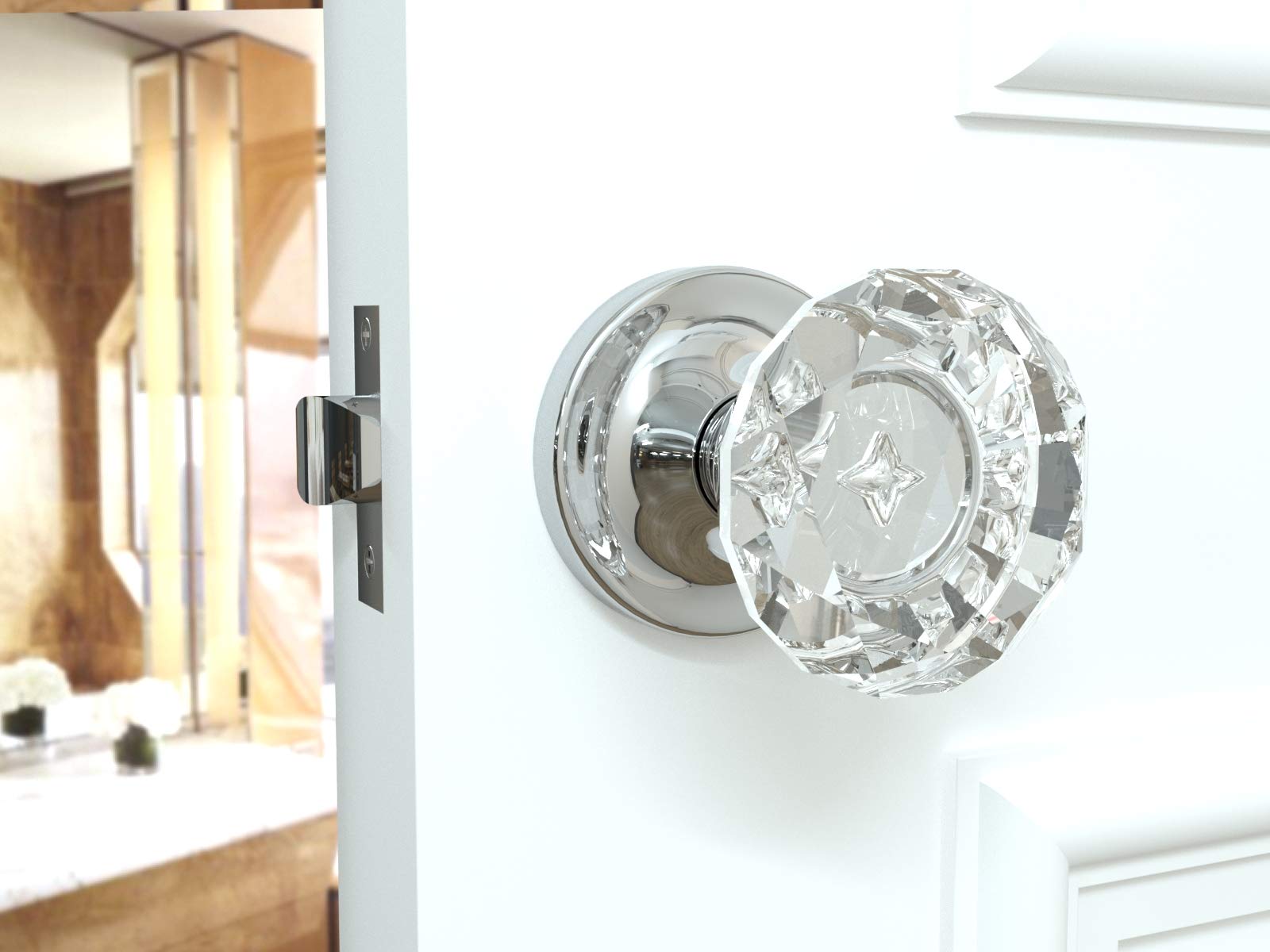 (9 Pack) Premium Diamond Round Brilliant Crystal Door Knobs - Chrome Finish with Round Rosette - Perfect for Bedroom, Bathroom & Interior Doors