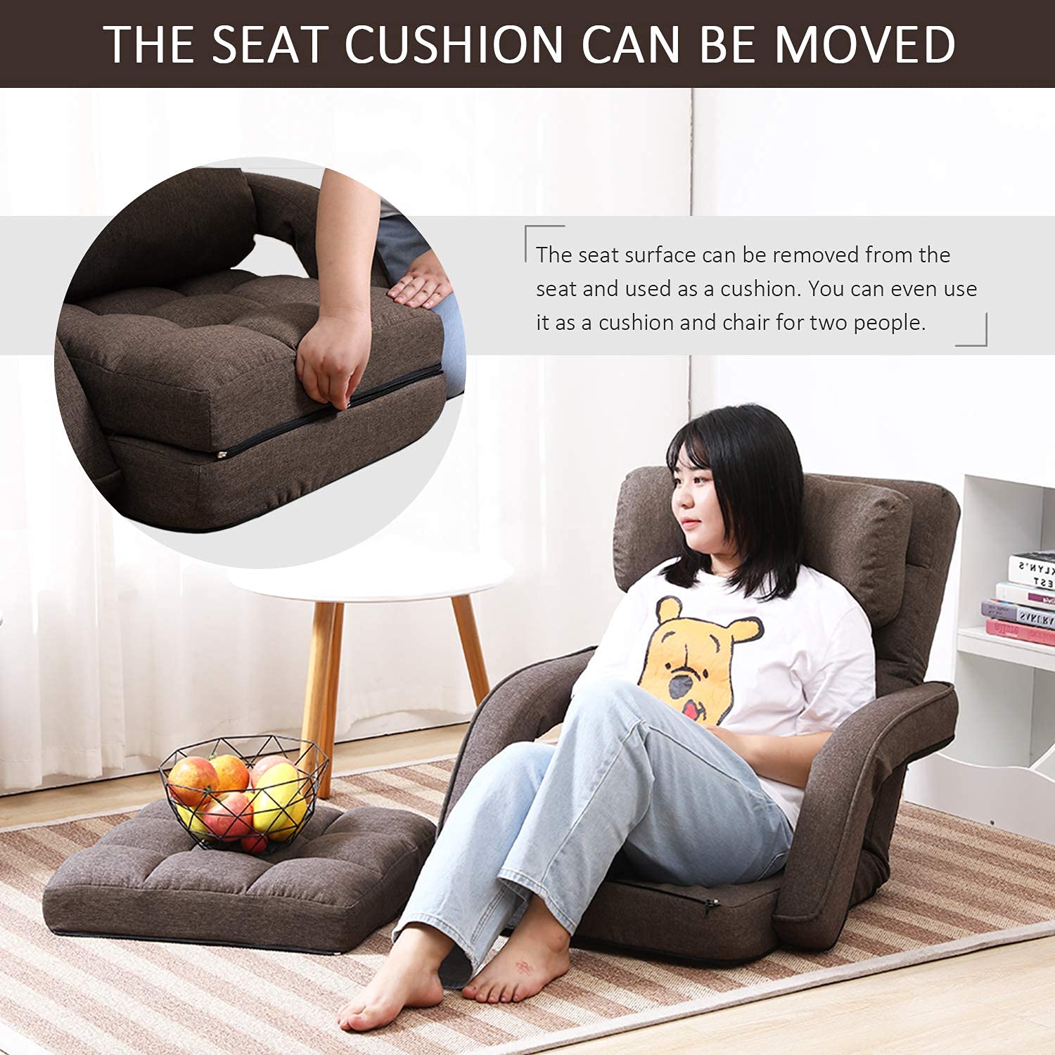 FLOGUOR 14-Position Adjustable Floor Chair - Ergonomic Chaise Lounge with Armrests & Pillow - Foldable Lazy Sofa for Adults - Perfect for Gaming, Living Room & Bedroom (Brown 8803CO) - Great for Movie Nights, Reading & Relaxation