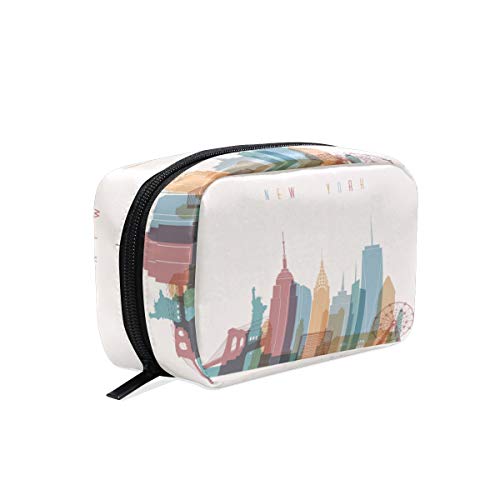 Stylish NYC-Inspired Makeup Bag for Women – Travel Cosmetic Organizer with Zipper, Brushes Pouch & Storage – Perfect for Toiletries, Travel & Daily Use