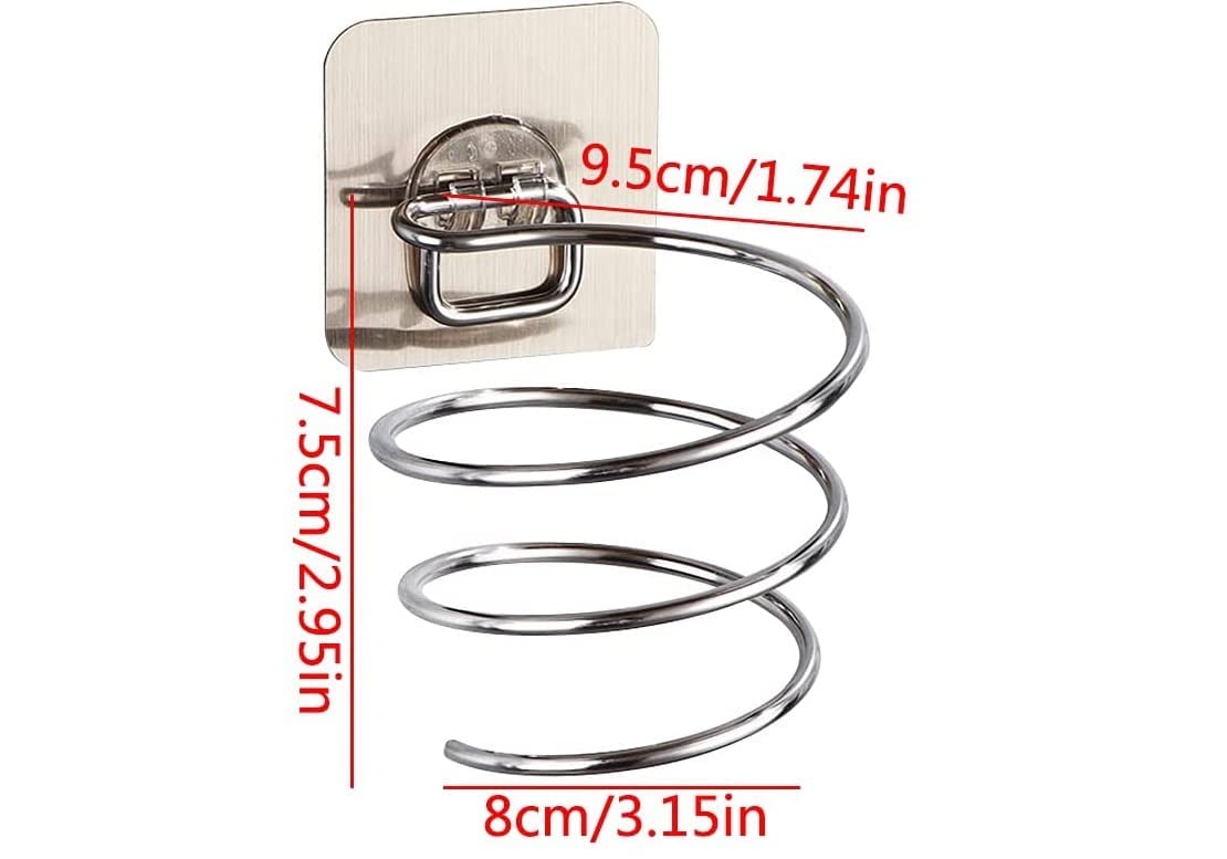 SHFTI Wall Mount Hair Dryer Holder - Spiral Spring Blow Dryer Stand for Salon & Bathroom Organization - Silver (Perfect for Styling Tools Storage in Home & Professional Use)