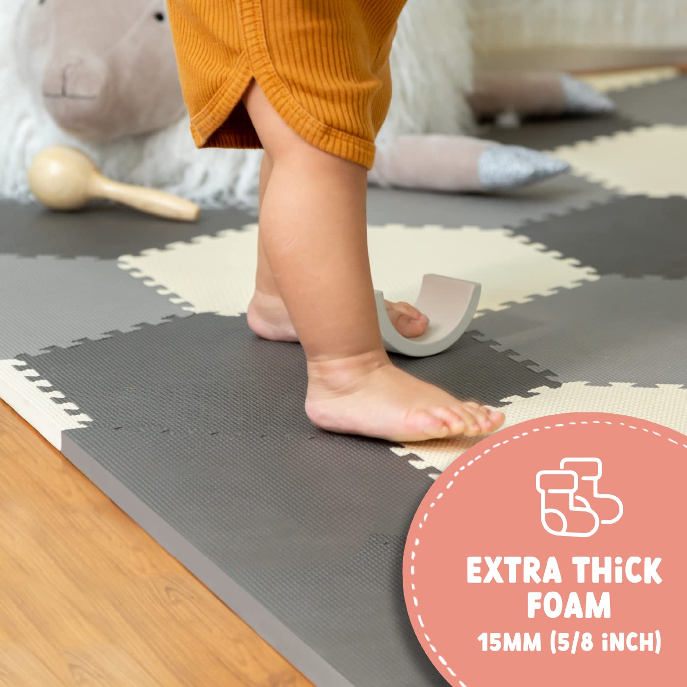 Non-Toxic Foam Puzzle Floor Mat - Extra Thick Hexagon Tiles for Toddlers, Kids & Adults - 36 Interlocking Tiles (12