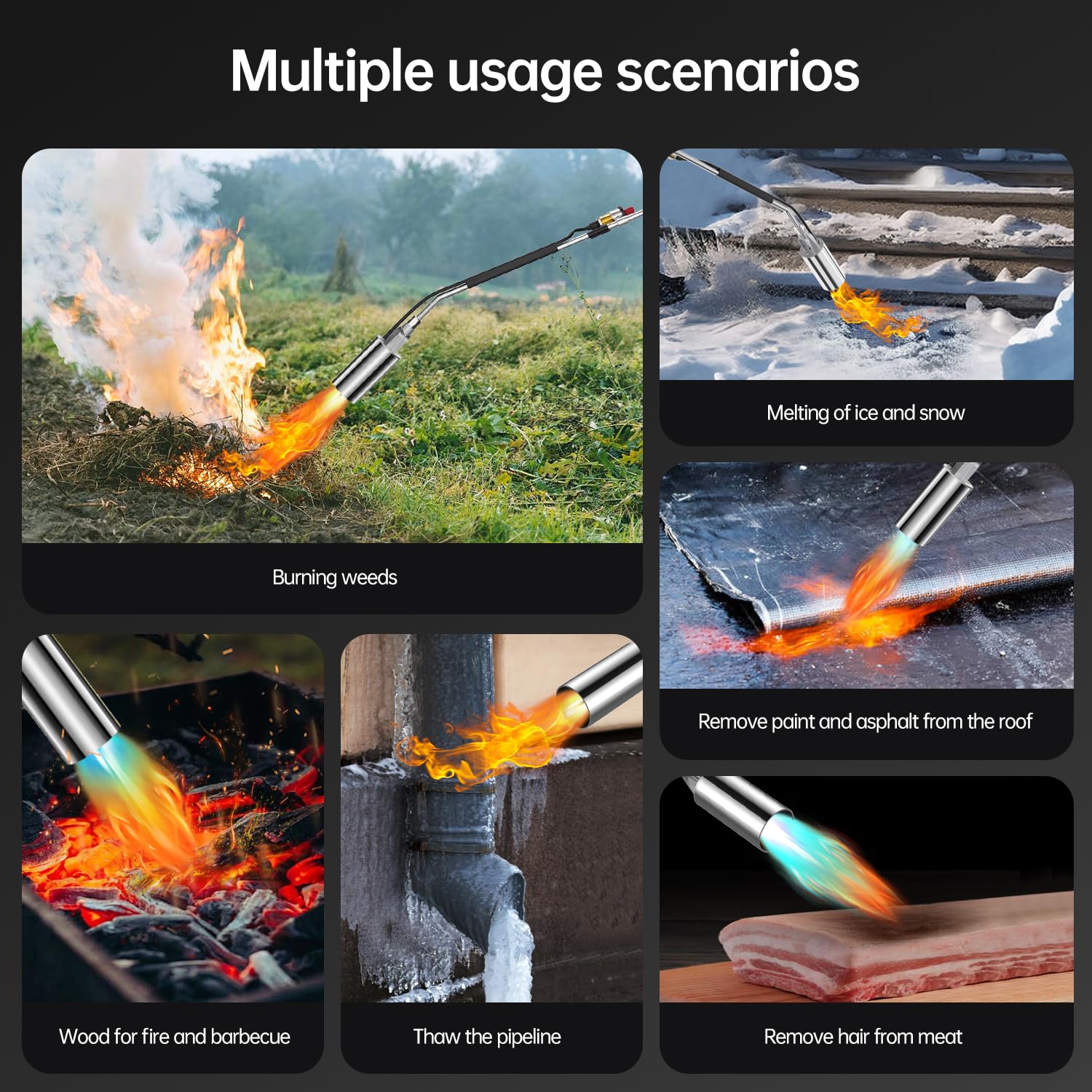 Portable Propane Torch Weed Burner Kit - 1,800,000 BTU High Output Garden Torch with 11.5FT Hose for Weed Control, Roof Asphalt Melting, Ice & Snow Removal, Road Marking & BBQ - Perfect for Gardening, Construction & Outdoor Maintenance