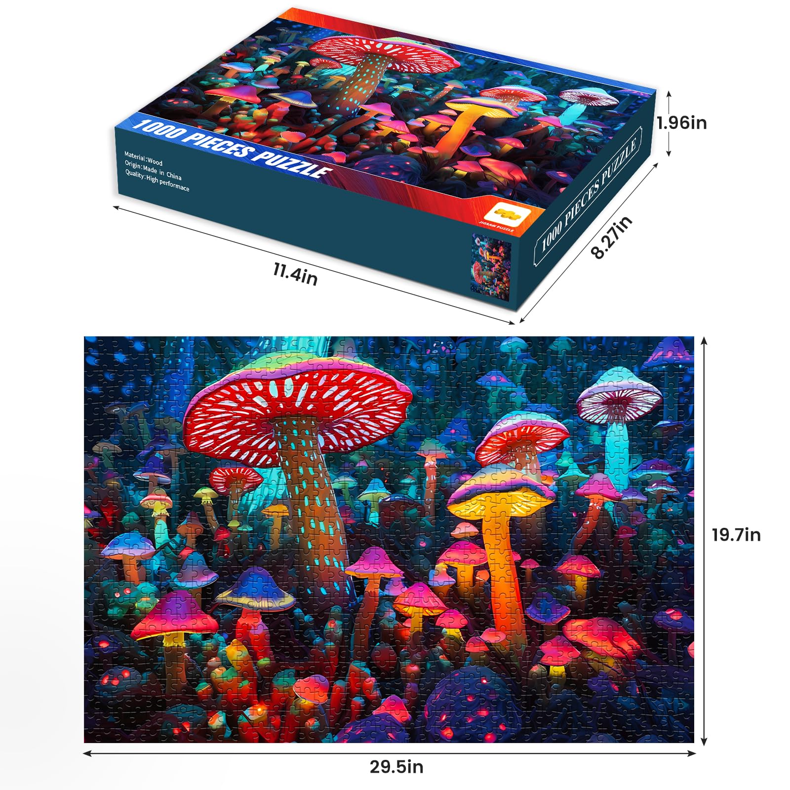 1000 Piece Mushroom Puzzle for Adults - Premium Wooden Jigsaw Puzzle with Thick Sturdy Pieces - Challenging Family Activity & Great Gift Idea (29 x 20 Inches) - Perfect for Home Decor, Stress Relief & Cognitive Development