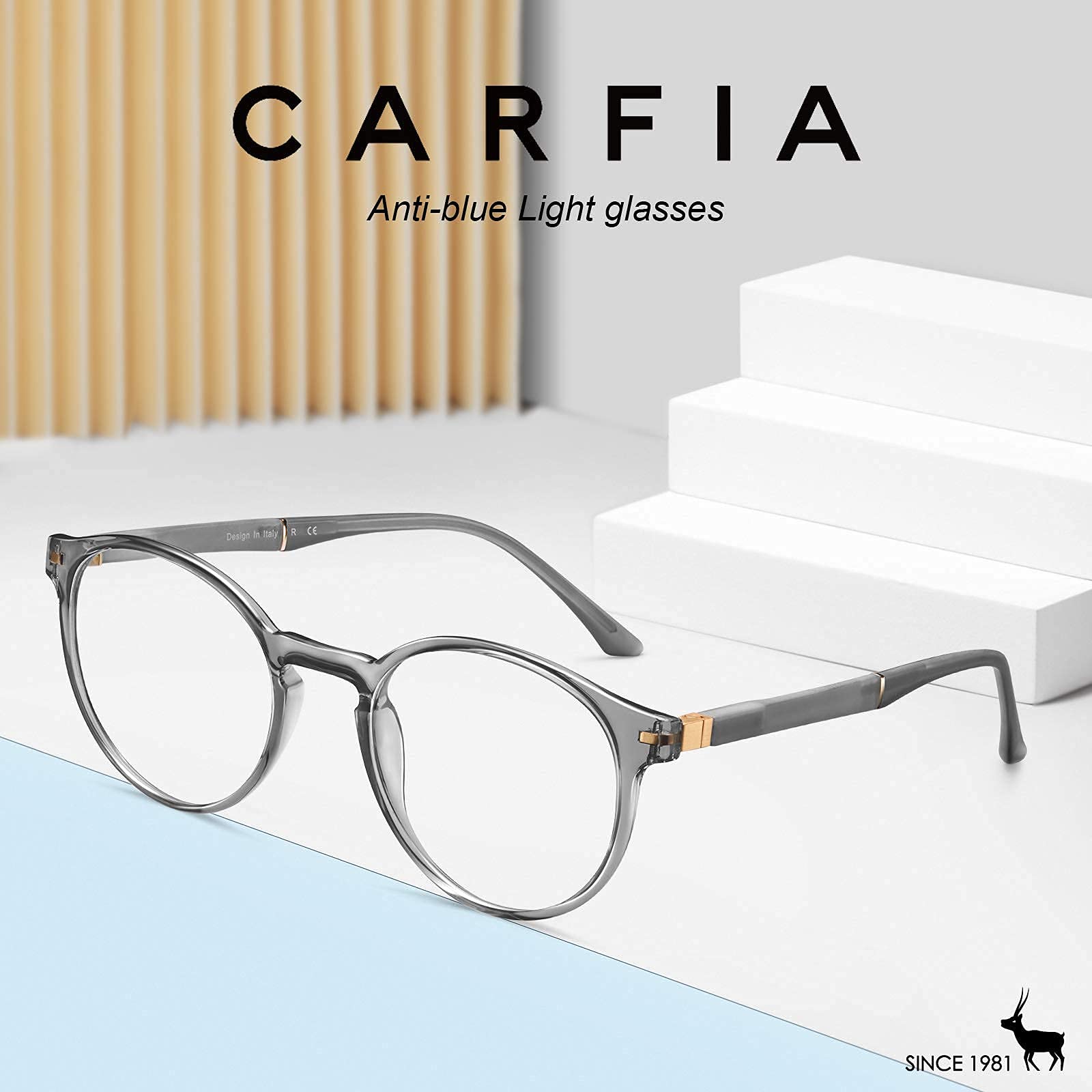 CARFIA Round Blue Light Blocking Glasses for Women - Lightweight Computer & Gaming Glasses with Revo Lenses - Reduce Eye Strain for Office Work, Online Classes & Nighttime Screen Use
