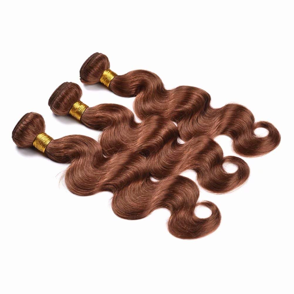 Brazilian Body Wave Human Hair Bundles - 3 Bundles (16 18 20 Inch) 100% Virgin Mink Brazilian Hair Weave Extensions - Natural Wavy Colored 30 Brown - Perfect for Salon Styling, Everyday Wear & Special Occasions