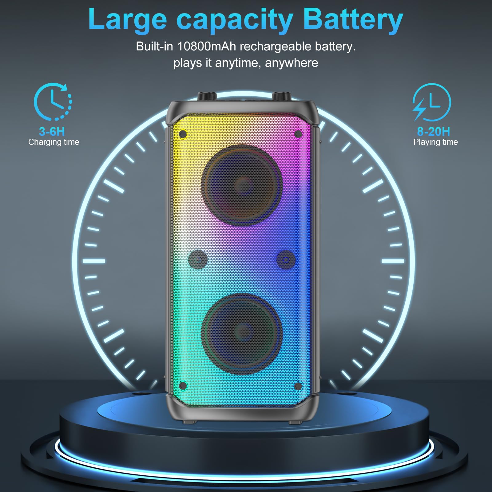 TAMPROAD 80W Bluetooth Speaker - Wireless Portable Outdoor Party Speaker with Subwoofer, Deep Bass, LED Lights & Microphone | Loud Stereo Sound for Home, Camping, Travel & Beach Parties