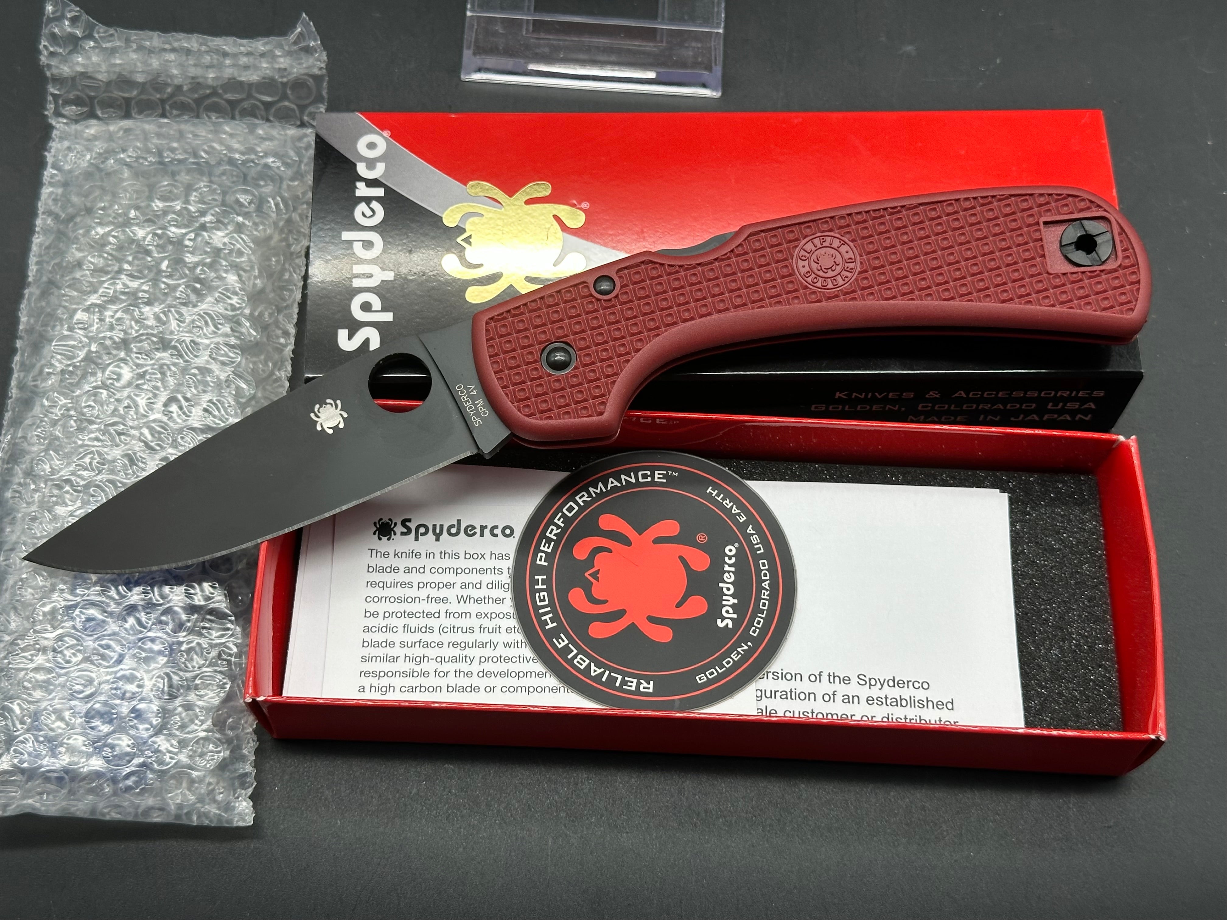 Spyderco Goddard Folding Knife - New in Box, Red FRN Handle, CPM-4V Steel Blade - Perfect for EDC, Camping & Outdoor Adventures