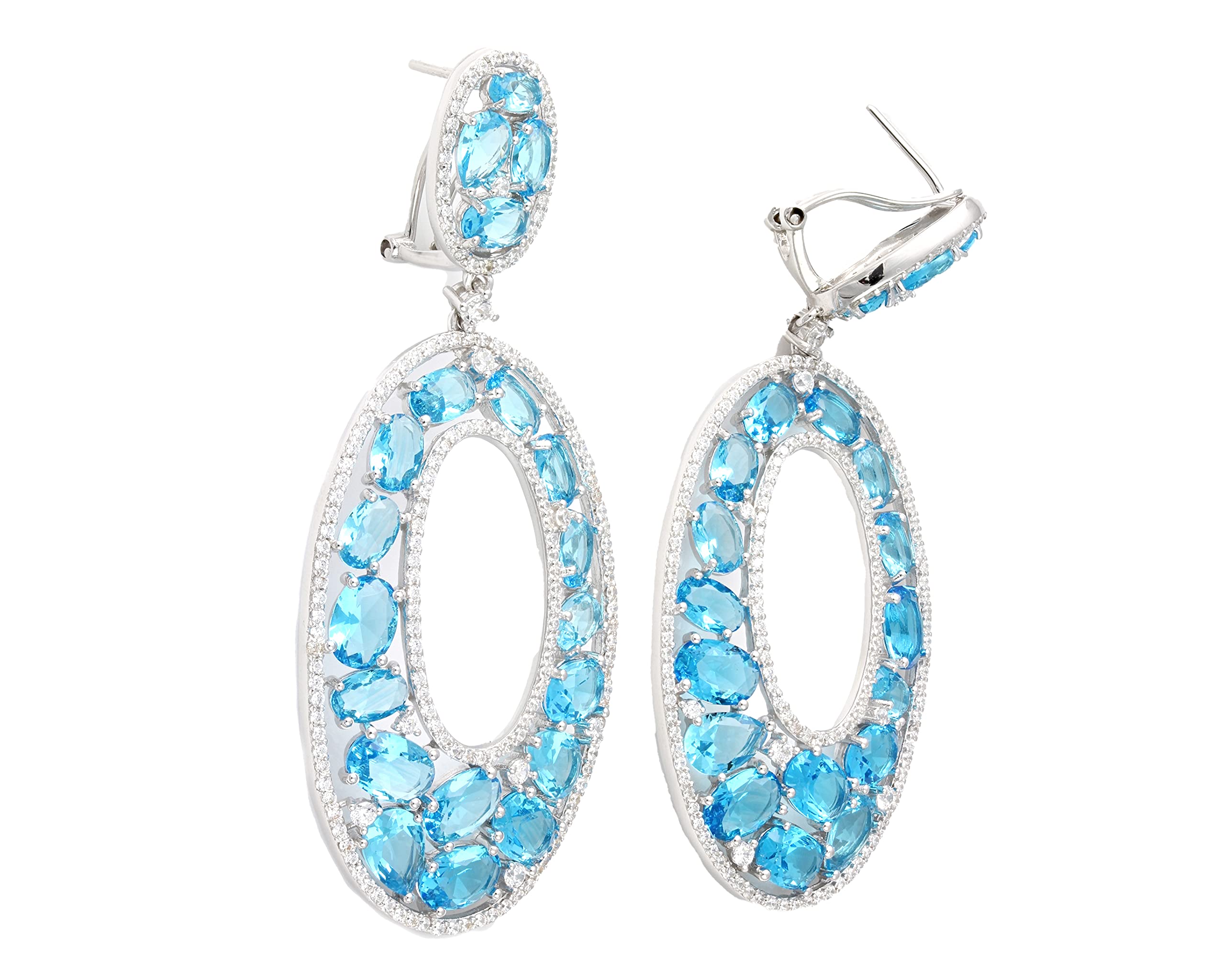 925 Sterling Silver Simulated Blue Topaz & CZ Dangle Earrings for Women | Elegant Cubic Zirconia Drop Earrings | Perfect for Parties, Weddings & Evening Events