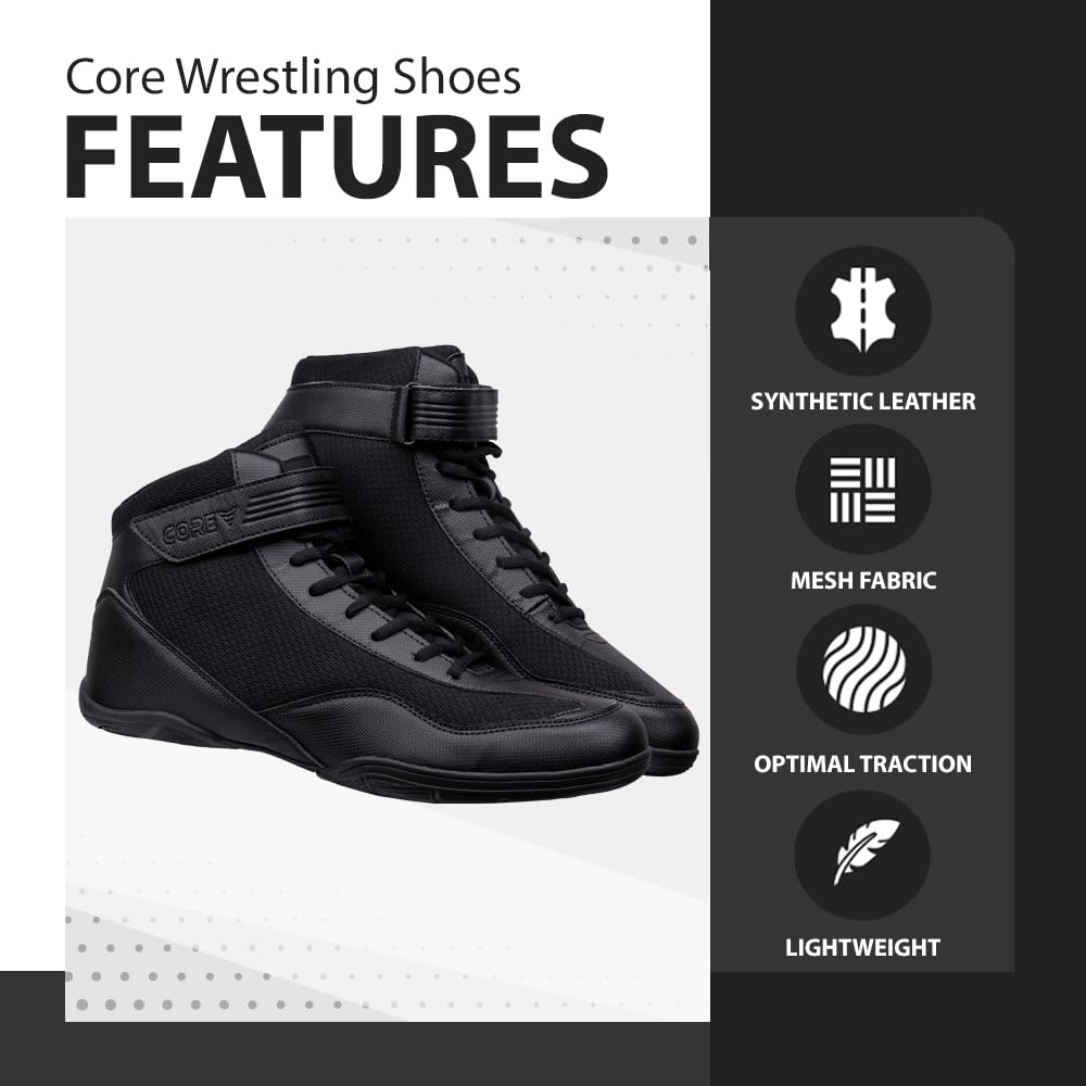 CORE Wrestling Shoes for Men, Women & Kids – High Traction, Durable Combat Sports Footwear for Wrestling, Boxing, Weightlifting & Bodybuilding – Lightweight Gym Shoes for Training & Competition