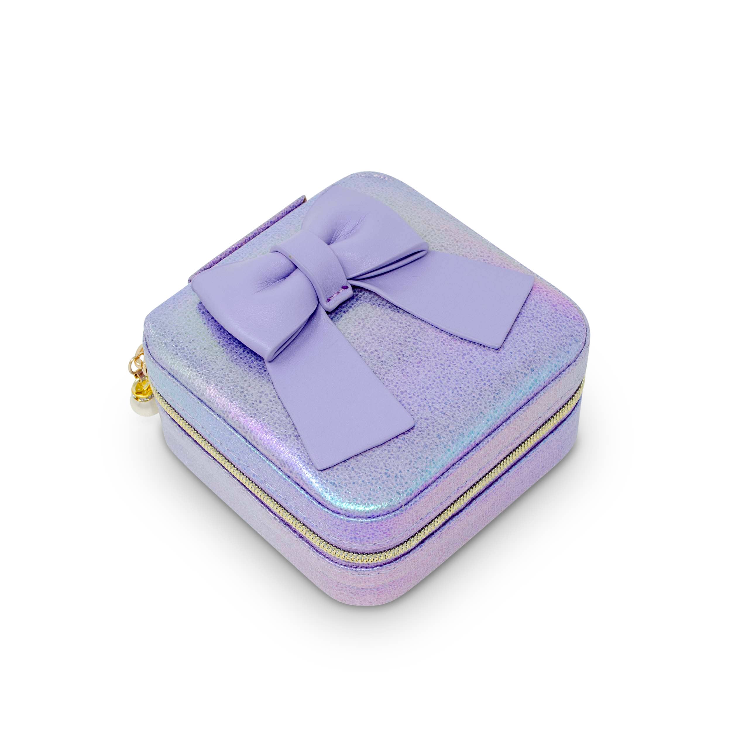 Shiny Jumbo Bow Jewelry Box - Purple Velvet Jewelry Organizer for Necklaces, Rings & Earrings | Perfect for Bedroom Vanity, Gift Giving & Travel Storage