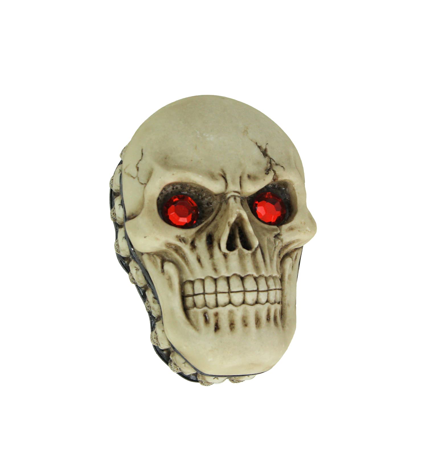 Handcrafted Gothic Human Skull Jewelry Box with Gemstone Eyes - 4.5 Inch Dark Decor Trinket Case for Rings & Necklaces - Perfect for Bedroom Vanity, Bathroom Storage & Halloween Home Decor