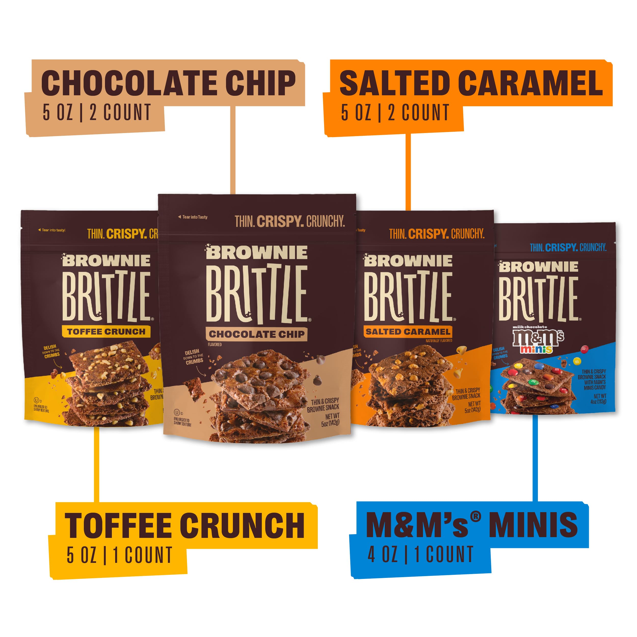 Brownie Brittle Variety Pack – Thin & Crispy Gourmet Brownie Bites (6 Pack, 5 oz) | Sweet Snacks for Parties, Gifts & Dessert Lovers | Perfect for Office Treats, Birthday Favors & Afternoon Tea