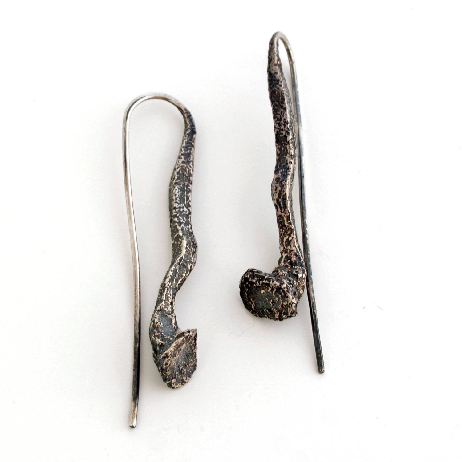 Oxidized Sterling Silver Statement Earrings by Microfficina - Elegant Nail Design for Women, Perfect for Parties, Weddings & Special Occasions