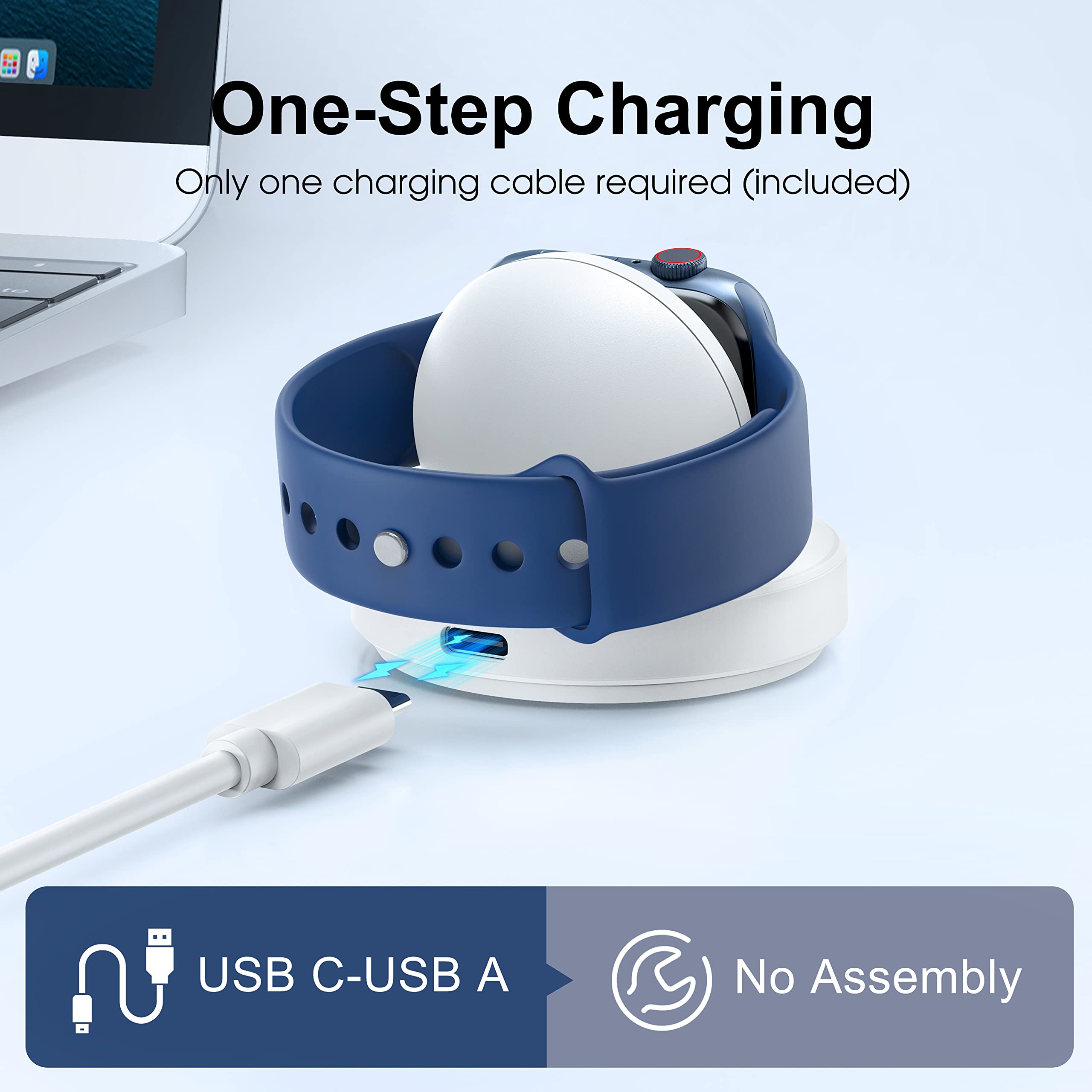 **Magnetic Wireless Charger for Apple Watch Series 9/8/7/6/5/4/3/2 & SE | Portable Charging Stand with Cable | Fast & Secure Magnetic Dock | Perfect for Travel, Office & Nightstand (White)**
