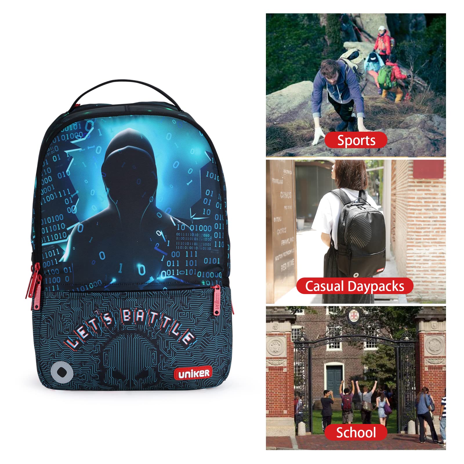 UNIKER Stylish School Backpack for Teens - 15.6 Inch Laptop Backpack with USB Charging Port & Anti-Theft Design - Waterproof Travel Backpack for College, Work & Daily Commute