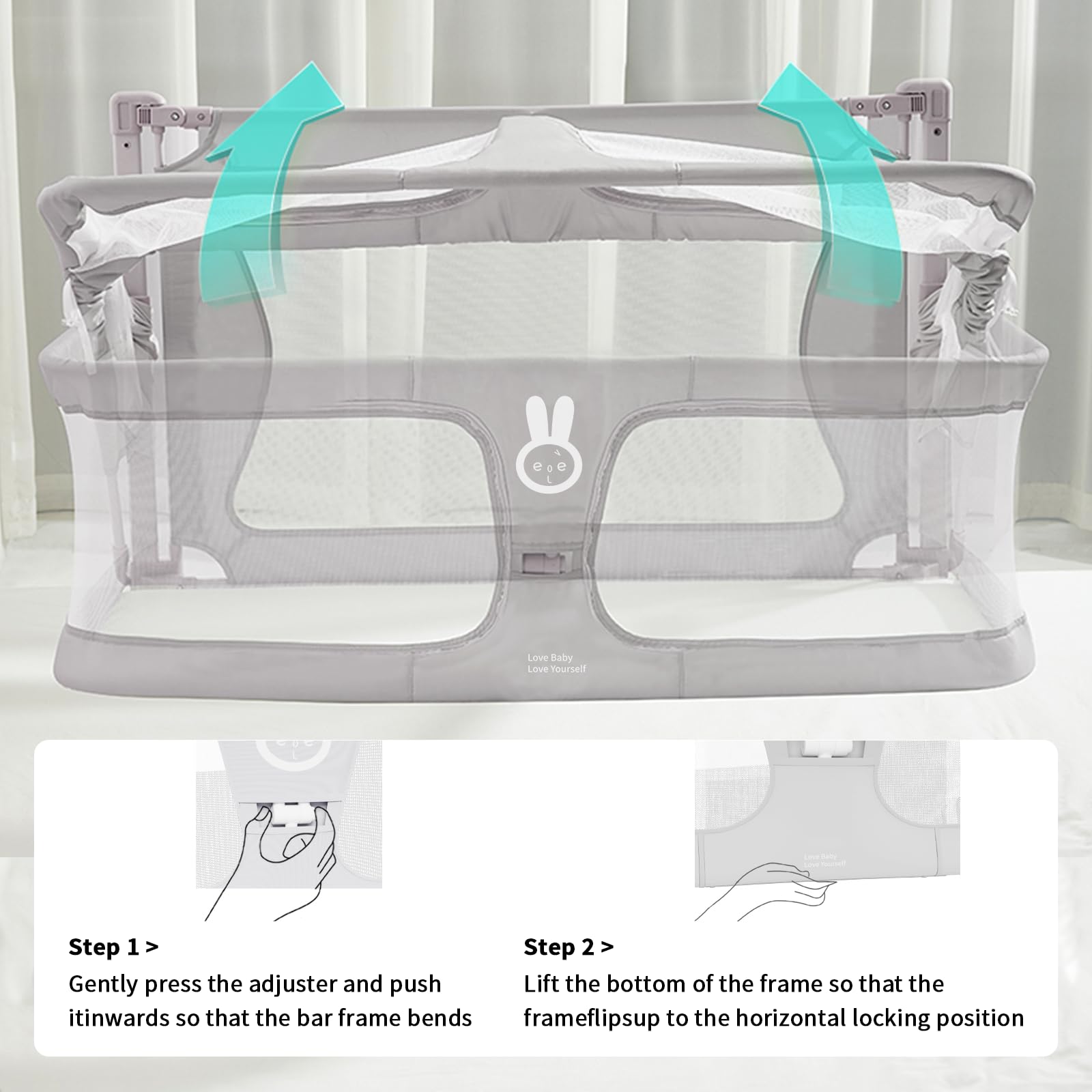 **SISTINE 3-in-1 Baby Co-Sleeper Bedside Crib – Portable Infant Bed Guard for Safe Cosleeping – Gray – Ideal for Newborns, Baby Boys & Girls (Perfect for Nursery, Travel & Bed Sharing)**