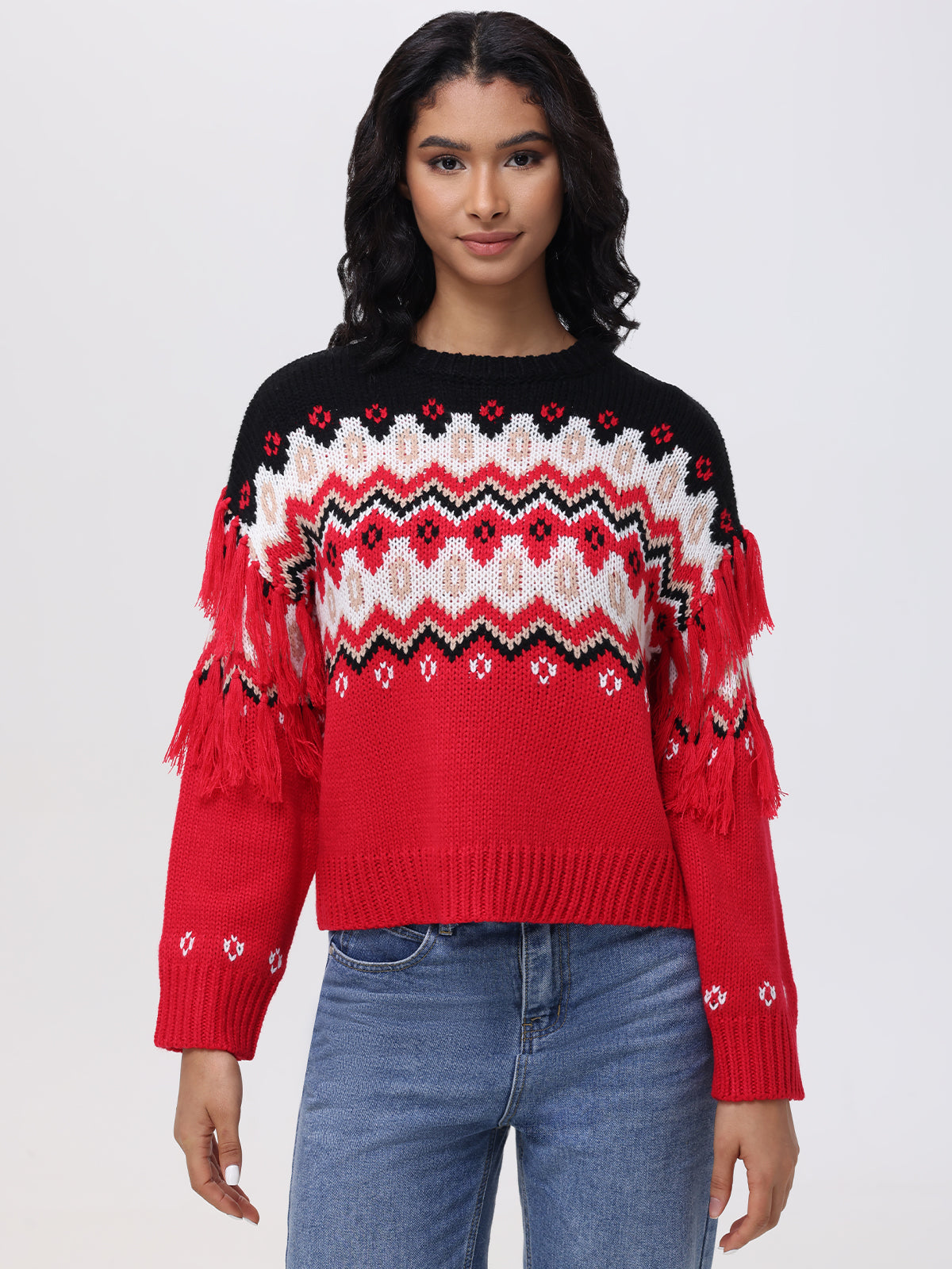 Margaret: Cozy Fair Isle Knit Sweater with Fringe Details - Perfect for Winter Fashion & Holiday Outfits