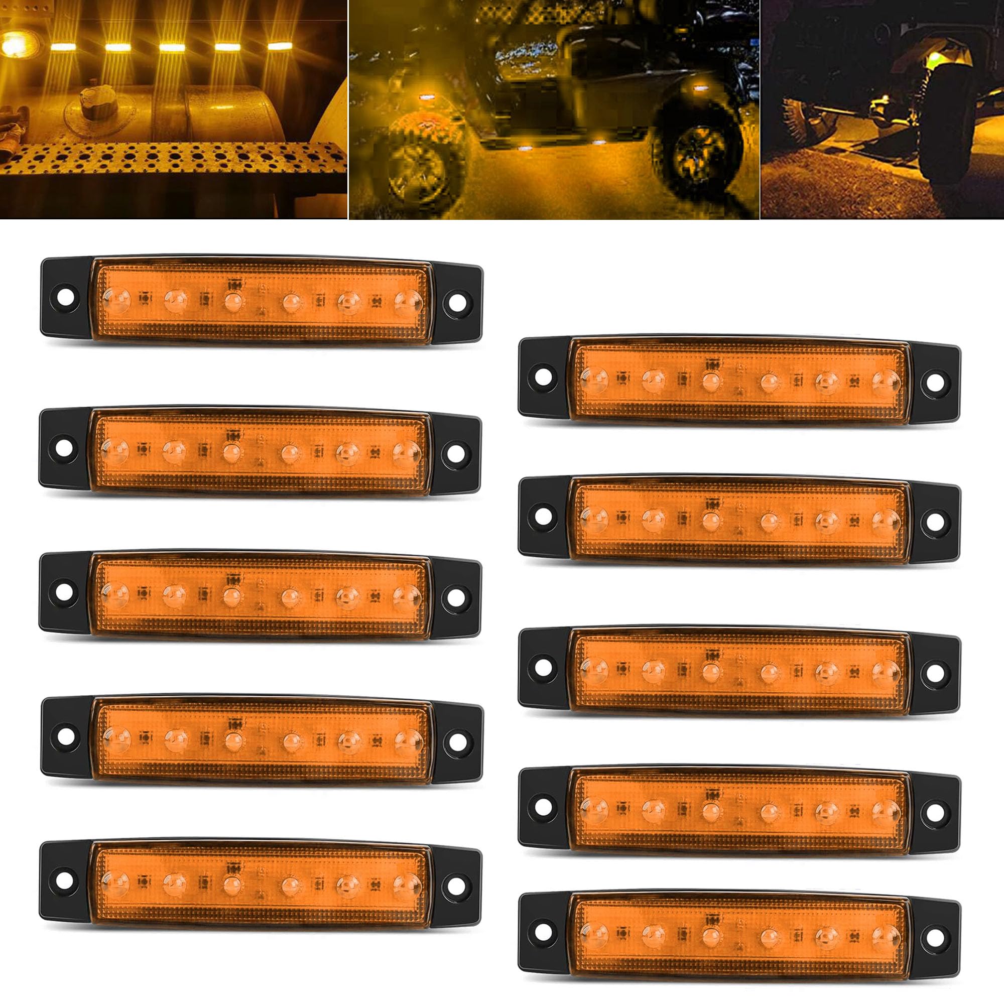 10 Pcs Amber LED Rock Strip Lights - Wheel Well Underglow Lighting Kit for Wrangler, Truck, Golf Cart, RV & SUV | Waterproof Off-Road Car Rock Lights with Side Marker Function | Perfect for Night Off-Roading, Car Shows & Custom Vehicle Lighting