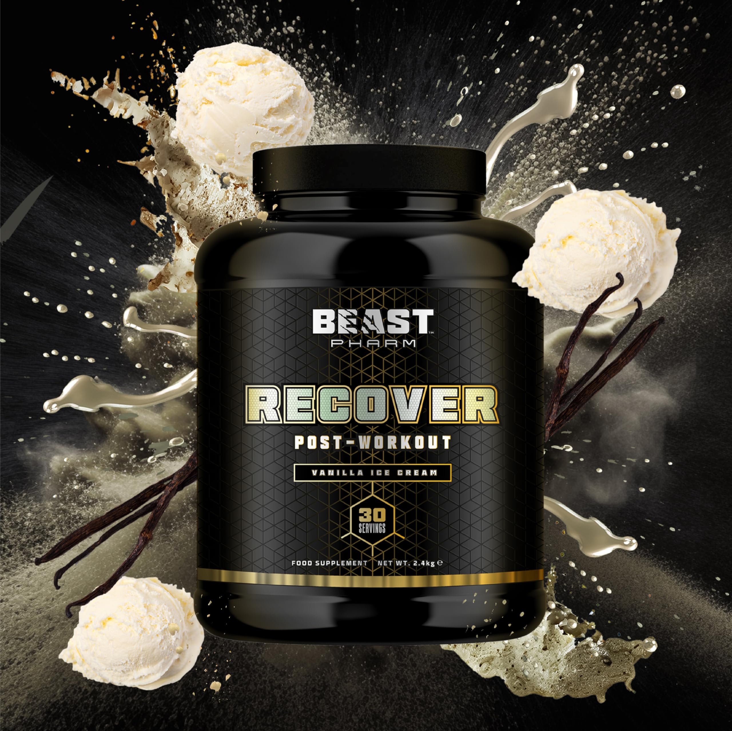 Beast Pharm Recover Post Workout Supplement - 5.3lb Vanilla Ice Cream Protein Powder for Muscle Recovery & Growth | Ideal for Gym, Fitness & Bodybuilding