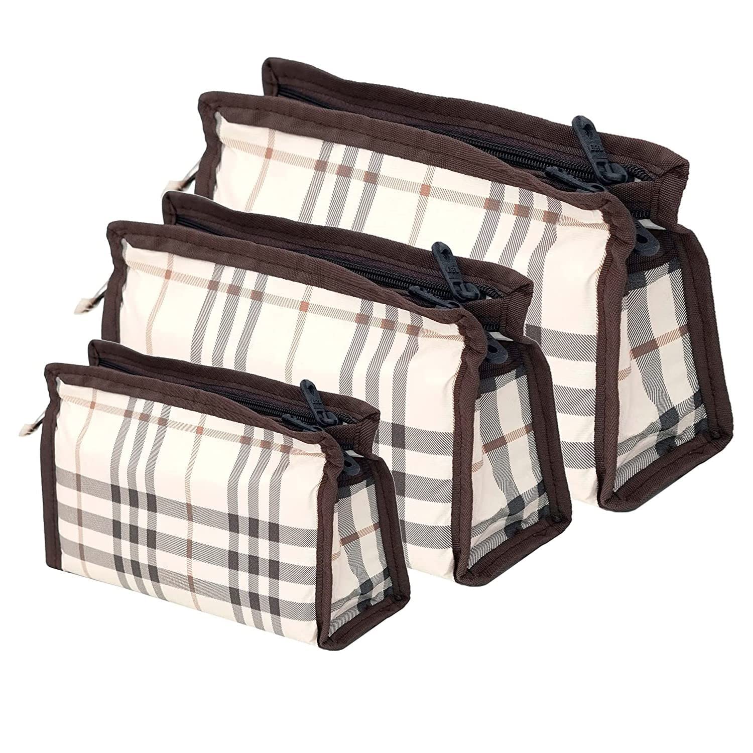 Flywind Synthetic Travel Makeup Organizer Bag - Extra Large Cosmetic Case with 3 Pouch Set (Brown & White) | Perfect for Travel, Home Storage & Grooming Essentials Organization