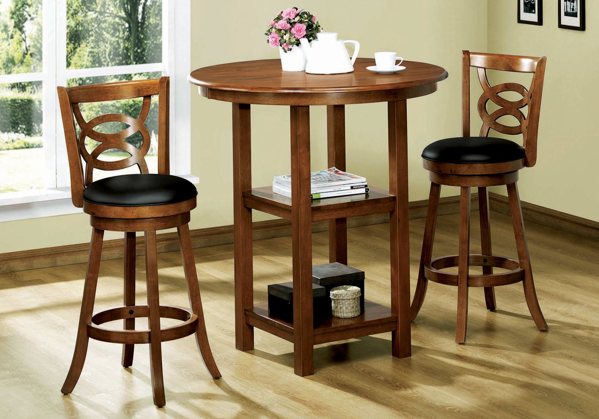 Dark Oak Swivel Bar Stools Set of 2 - 42 Inch Bar Height Counter Stools for Kitchen Island, Breakfast Nook & Home Bar - Modern Swiveling Pub Chairs with Comfortable Back Support