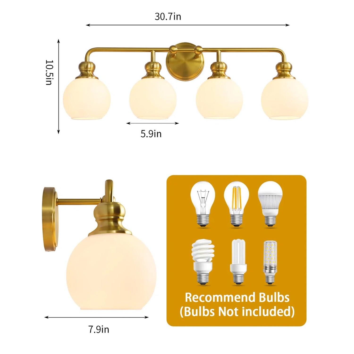 Modern Frosted Glass 4-Light Bathroom Vanity Light Fixture - Gold Finish for Contemporary Bathroom & Powder Room Lighting