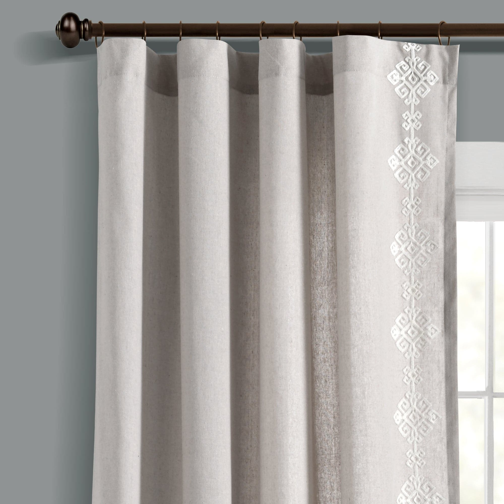 Luxury Modern Geo Linen-Like Embroidery Border Window Curtain Panel - Elegant Home Decor for Living Room, Bedroom & Dining Room