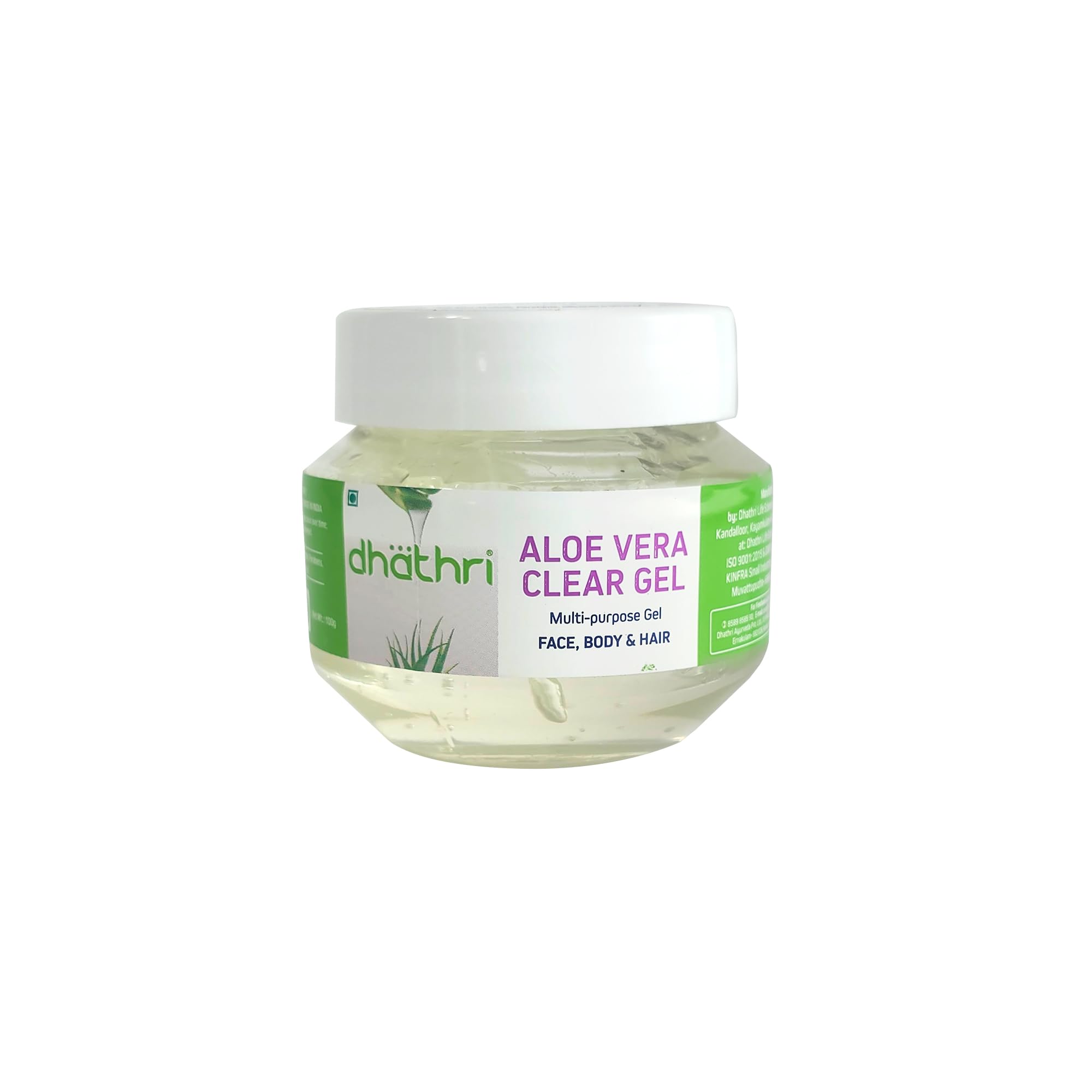 Dhathri Pure Aloe Vera Gel for Face, Body & Hair - 100% Natural with Wheat Germ Oil & Corn Extract - 100g | Hydrating Moisturizer for Sunburn Relief, Skin Care & Hair Treatment