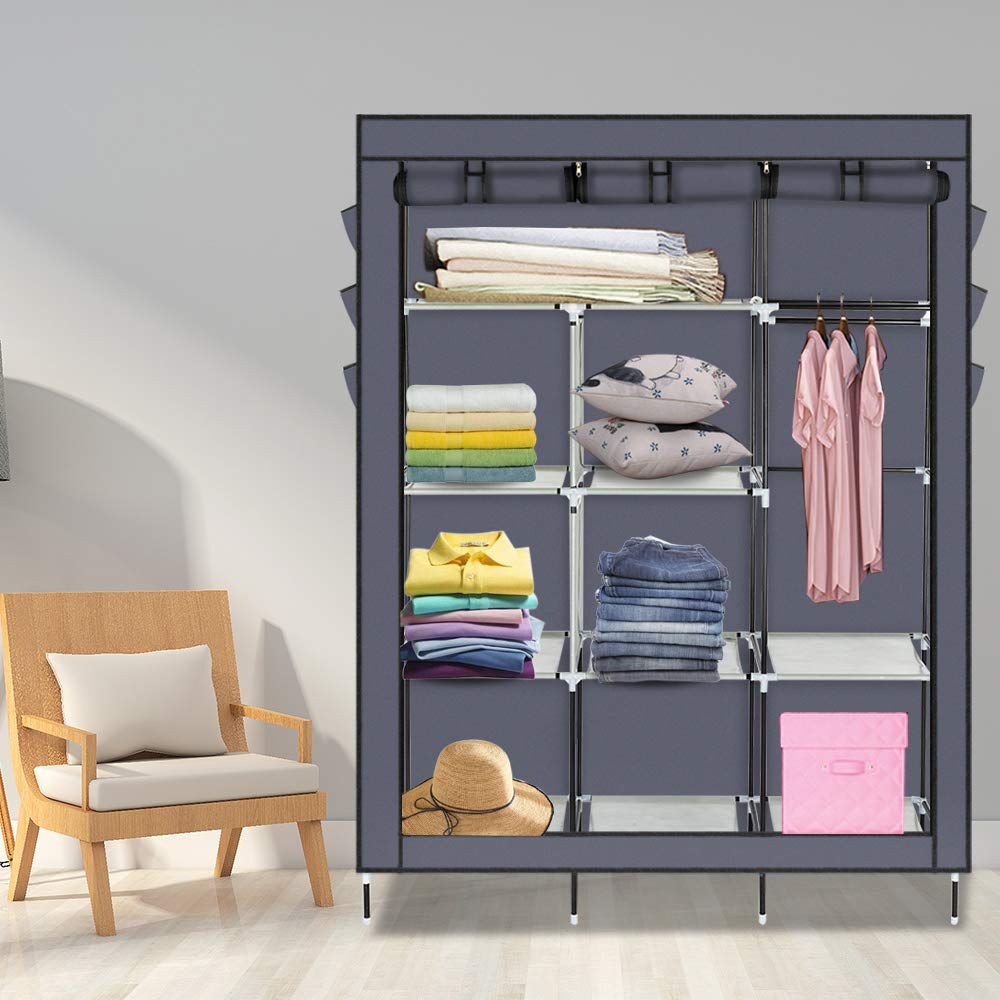 69 Inch Portable Clothes Closet Wardrobe Storage Organizer with Non-Woven Fabric - Quick Assembly, Heavy Duty & Durable for Closet Organization (Gray) - Perfect for Bedroom, Dorm, Apartment & Small Spaces