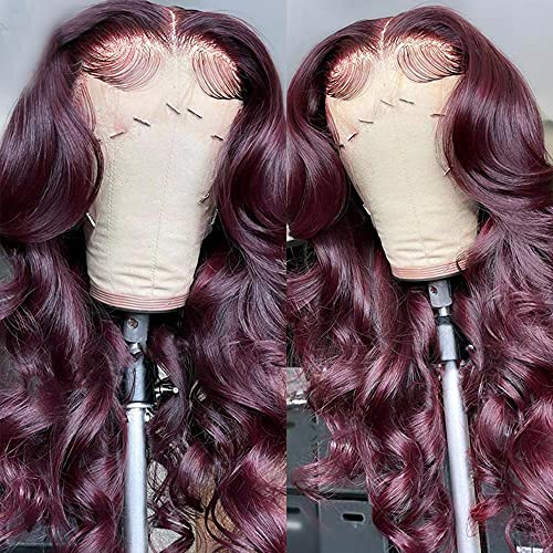 Yimisunny 14 Inch Wavy Burgundy Lace Front Wig - 13x4 HD Transparent Lace Frontal Human Hair Wig for Black Women | Pre-Plucked with Baby Hair, 150% Density | Perfect for Daily Wear, Parties & Special Occasions