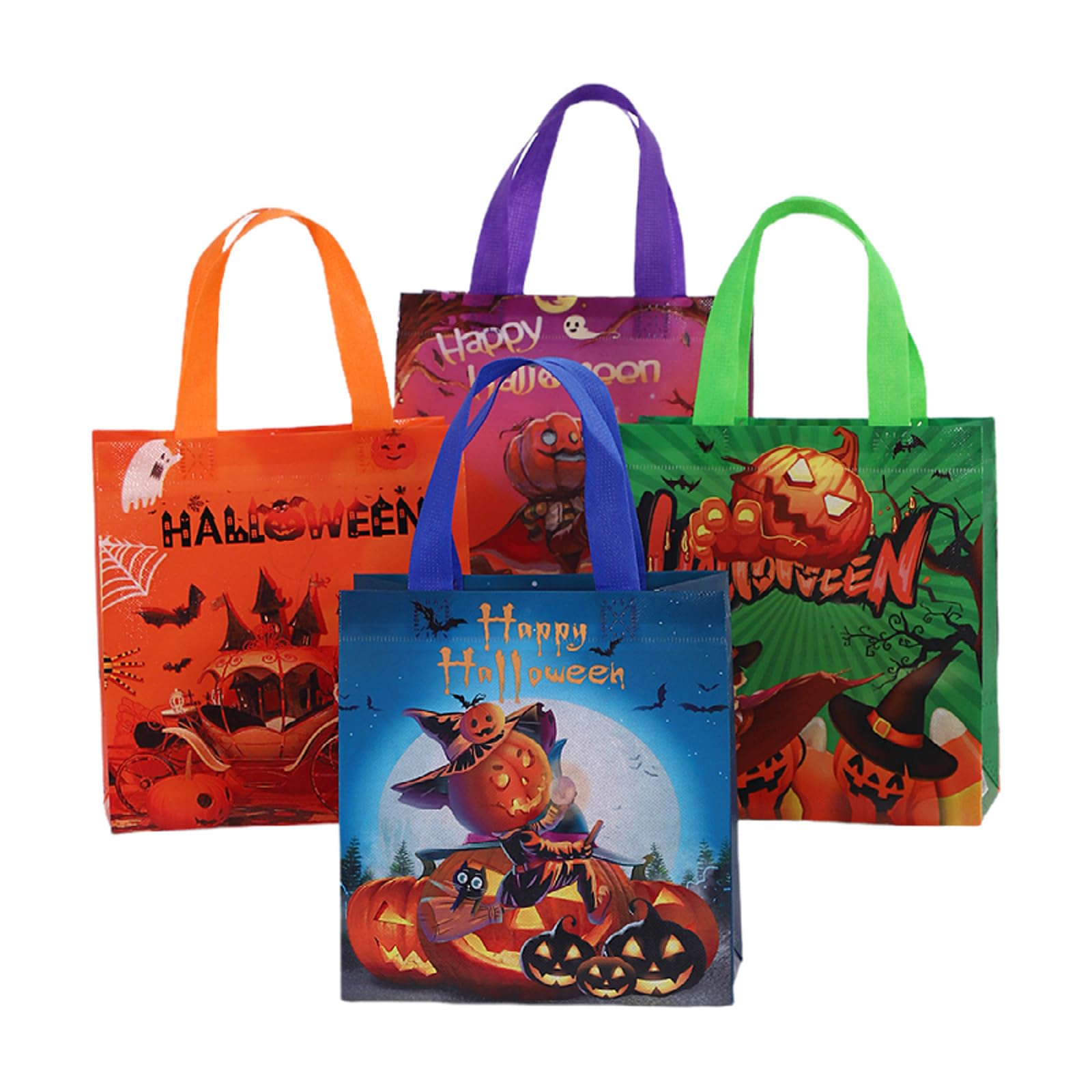 PIQIYA 12-Pack Halloween Non-Woven Reusable Gift Bags with Handles - Eco-Friendly Trick or Treat Party Favors for Kids, Classroom & Neighborhood Halloween Celebrations