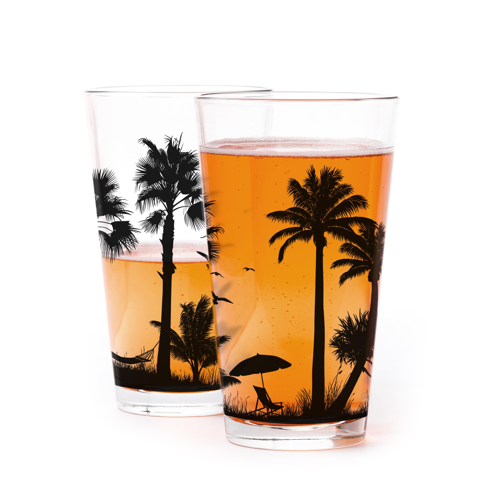 Set of 2 Black Lantern Pint Glasses - 16oz Screen Printed Highball Drinking Glasses for Beer, Water & Cocktails - Durable Barware for Home, Kitchen & Outdoor Use - Perfect for Parties, BBQs & Beach Gatherings