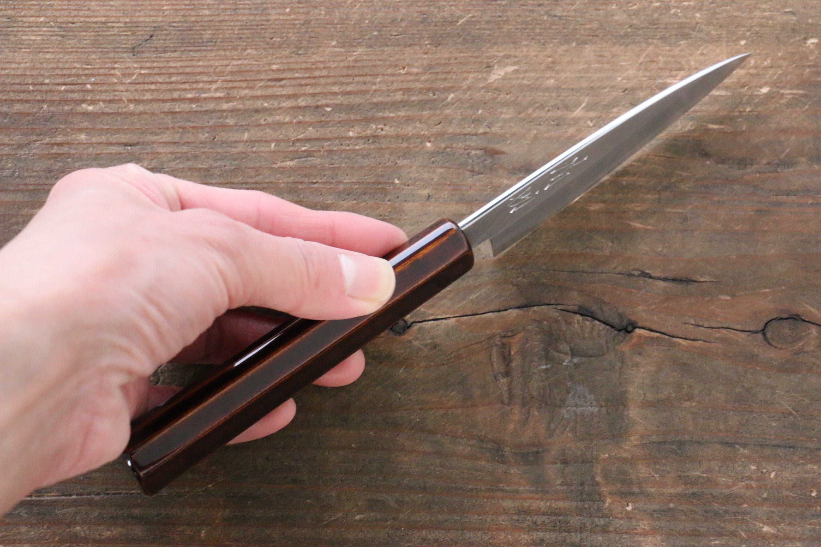 Seisuke Silver Steel No.3 Paring Knife 85mm - Premium Japanese Kitchen Knife with Lacquered Wood Handle - Perfect for Peeling, Slicing Fruits & Vegetables