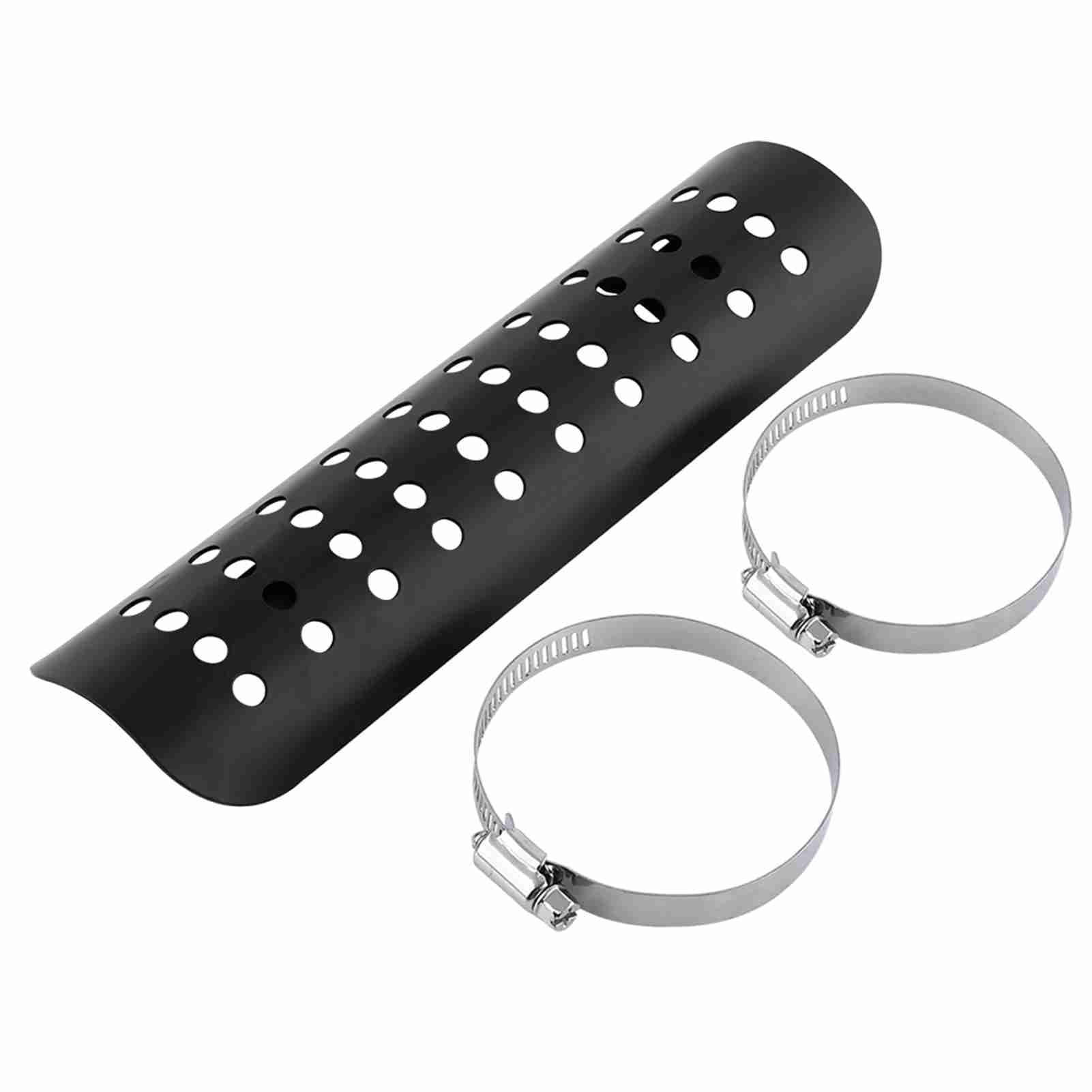 Motorcycle Exhaust Heat Cover for Legs - 9x2.4in with Clamps (Black) - Riding Comfort Protection