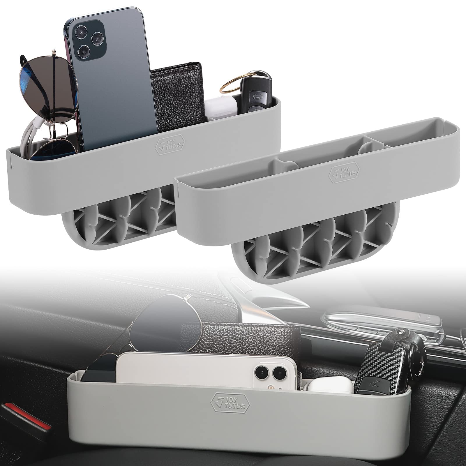 JOYTUTUS 2 Pack Universal Car Seat Gap Filler Organizer - Premium Silicone Console Storage Box for Front Seat with Strong Stability | Perfect for Phones, Keys & Small Items | Car Accessories for Toyota, Honda, Ford & More