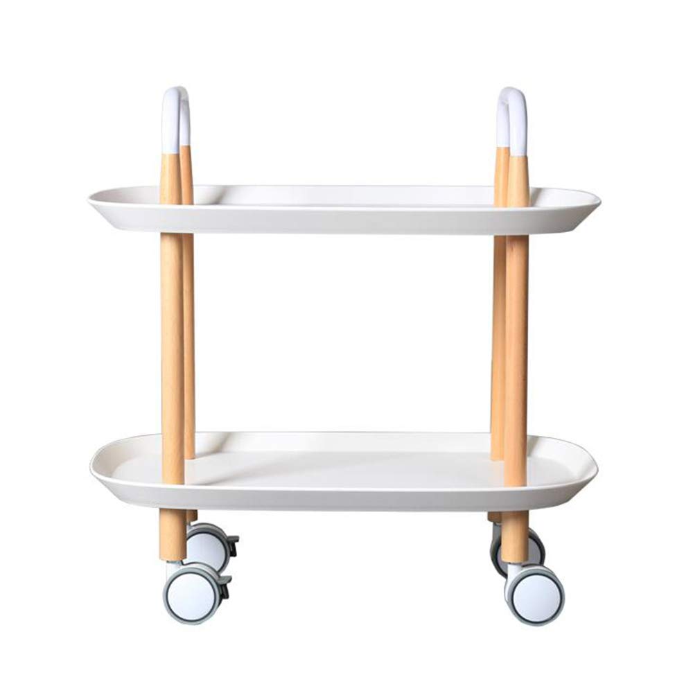 Natural Wood Side Table with Casters - White Coffee Trolley, Bedside Table, Telephone Stand | Perfect for Living Room, Bedroom & Office Furniture