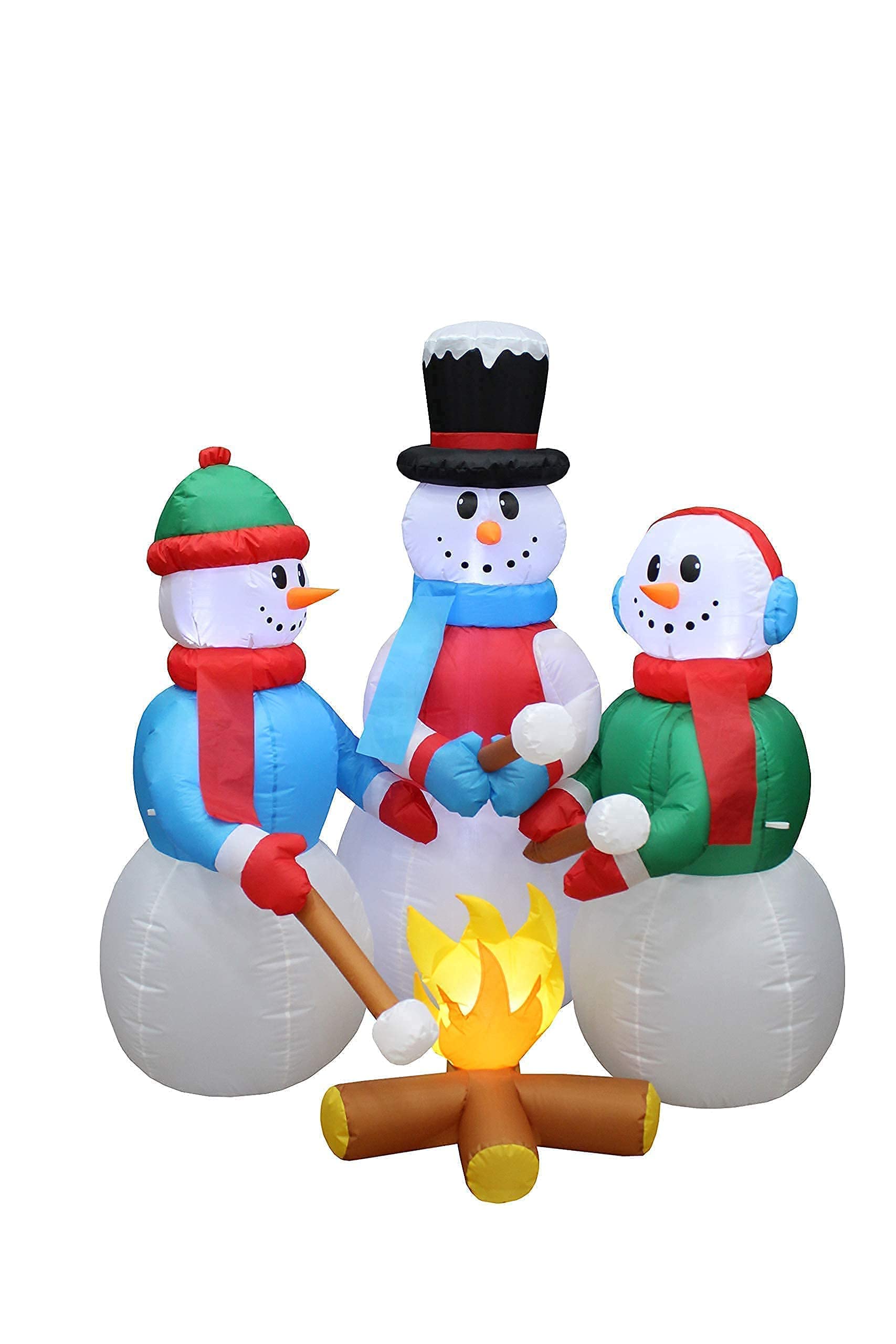 8ft Inflatable Snowman Globe with Penguin & Tree + 5ft Snowman Campfire Blowup with Lights - Christmas Party Decorations Bundle for Outdoor Yard & Indoor Holiday Decor