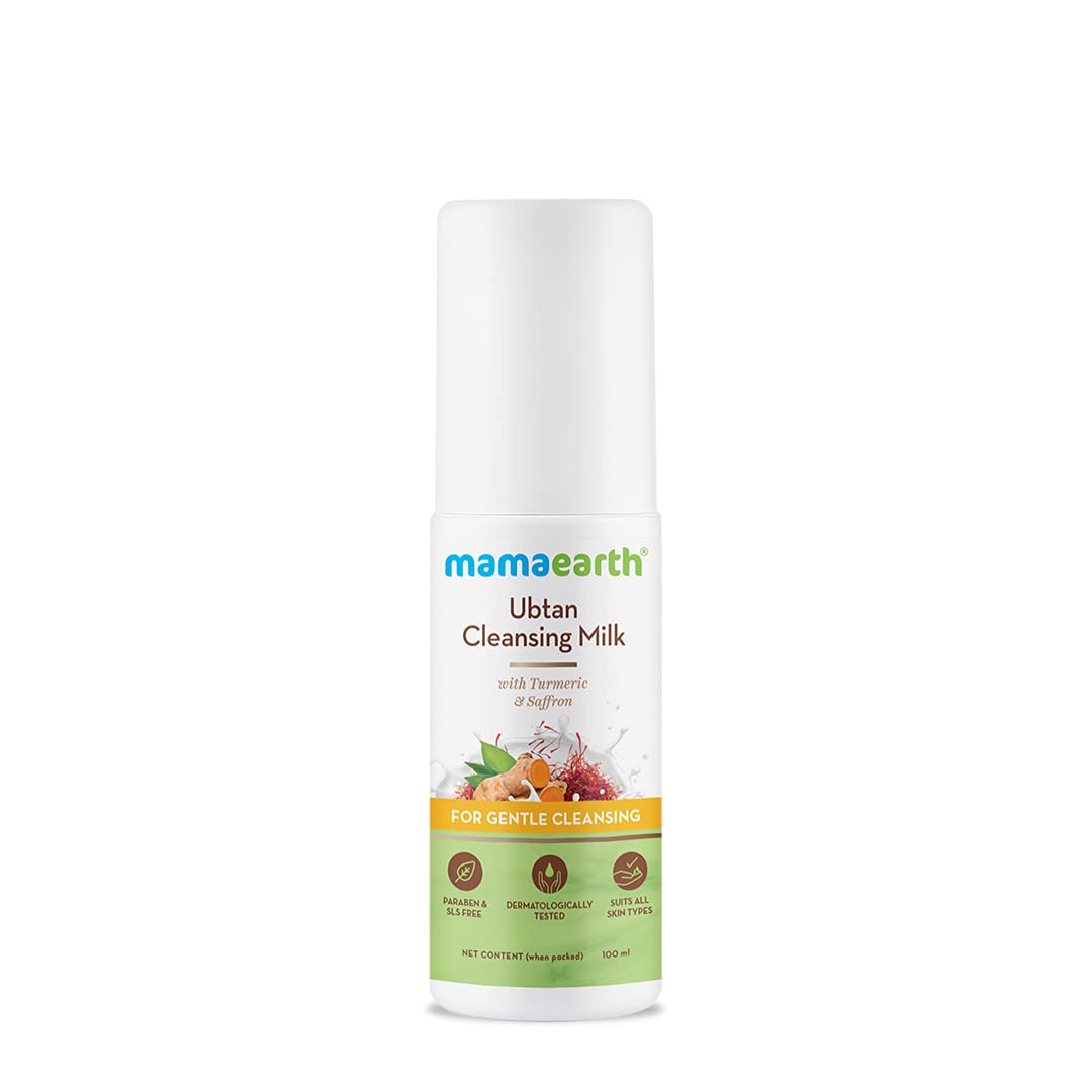 Mamaearth Ubtan Face Cleansing Milk with Turmeric & Saffron - Gentle Daily Cleanser for Glowing Skin - 100ml - Perfect for Morning & Night Skincare Routine