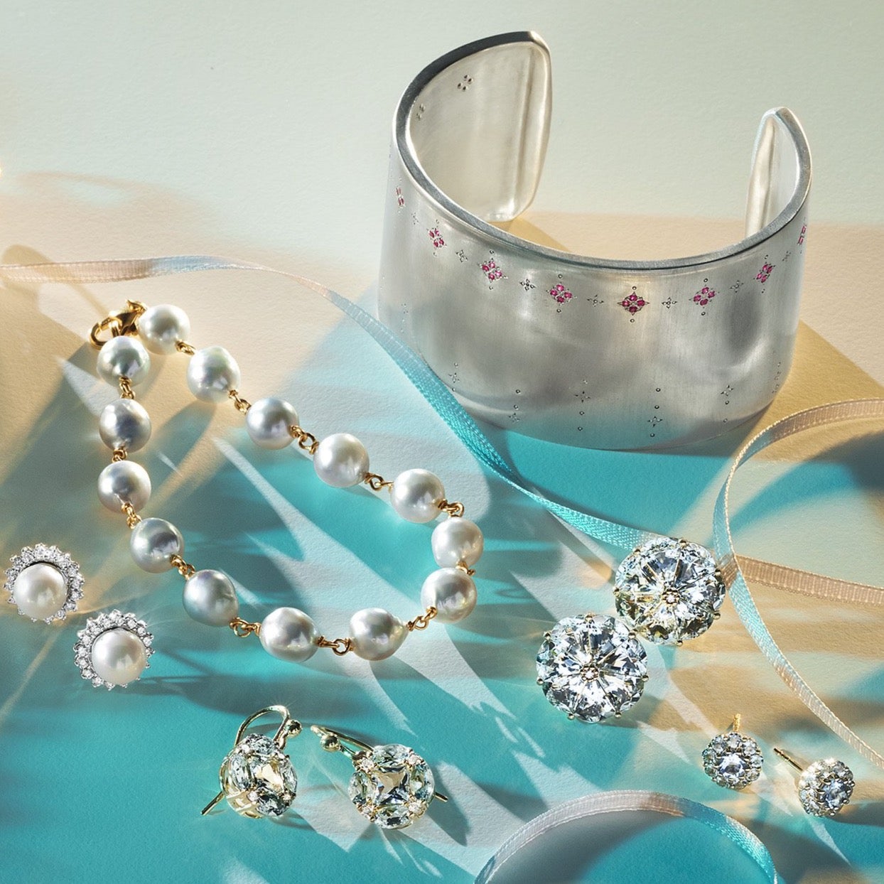 Aquamarine and Diamond Pinwheel Earrings for Women – Elegant Dangle Earrings for Parties, Weddings & Special Occasions