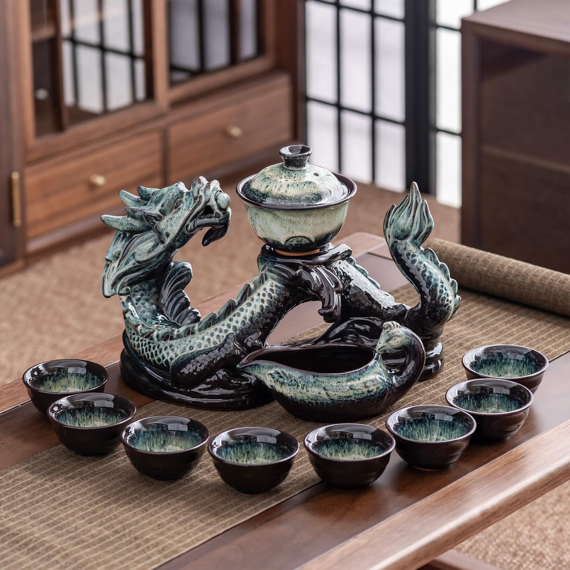 Premium Ceramic Teapot with Removable Infuser - 8 Cup Semi-Automatic Tea Set in Stunning Gradient Dragon Design - Perfect for Home, Office, and Gift Giving