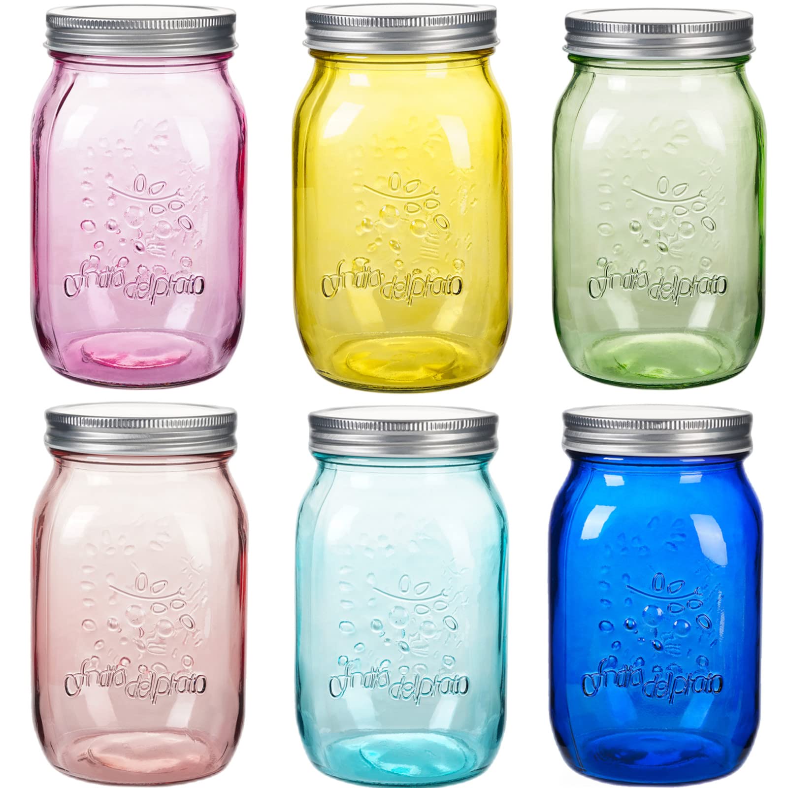 32 oz Colored Mason Jars with Lids - 6 Pack Wide Mouth Quart Canning Jars for Food Storage, Pickling, Preserving, Fermenting, DIY Crafts & Home Decor - Perfect for Kitchen, Pantry Organization and Gift Giving
