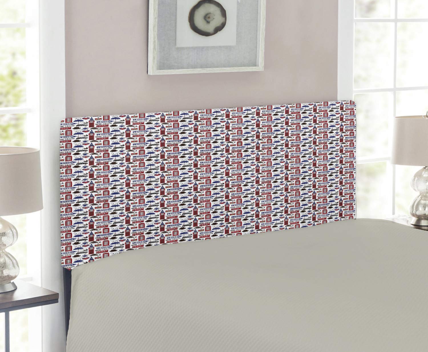Ambesonne London Upholstered Headboard - Famous UK Landmarks & Travel Destinations, Decorative Metal Bed Headboard with Memory Foam, Twin Size, Multicolor - Perfect for Bedroom Decor & British-Themed Interior Design