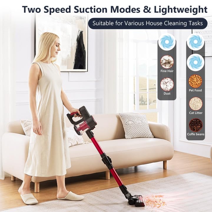 **Powerful Cordless Stick Vacuum Cleaner - 2000mAh Rechargeable Battery, 40Min Runtime, 4-in-1 Lightweight Handheld Vacuum for Home, Floor, Carpet & Pet Hair - Perfect for Quick Cleanups & Pet Owners**