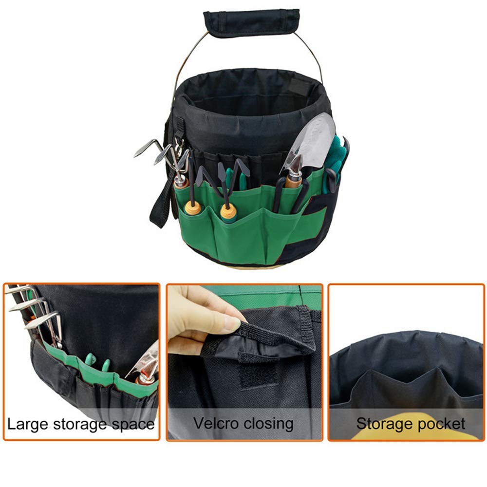 5-Gallon Bucket Tool Organizer - 42-Pocket Garden Storage Bag with Handle for Gardening Tools (Black, 17.9x11.8in) - Perfect for Outdoor & Workshop Organization