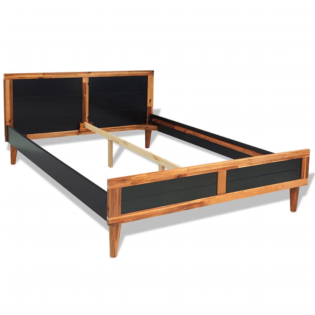 Elegant Solid Acacia Wood Platform Bed Frame - Classic Black Wooden Bed for 200x180cm Mattress (78.7