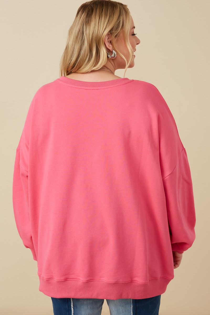 Women's Love Patched French Terry Sweatshirt - Cozy Pullover with Embroidered Heart Design for Casual Wear & Loungewear