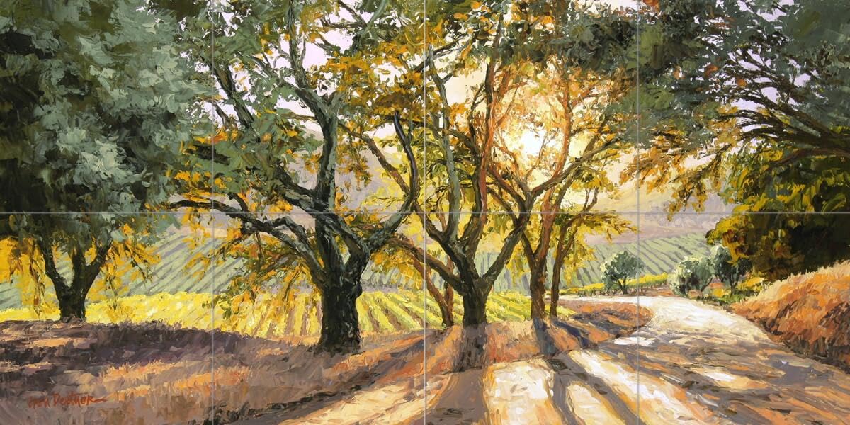 Hand-Painted Ceramic Backsplash Tile Mural - Tuscan Italian Countryside Sunset Scene for Kitchen & Bathroom Decor | Waterproof & Heat-Resistant Wall Art | Perfect for Farmhouse, Mediterranean, and Vintage Style Homes