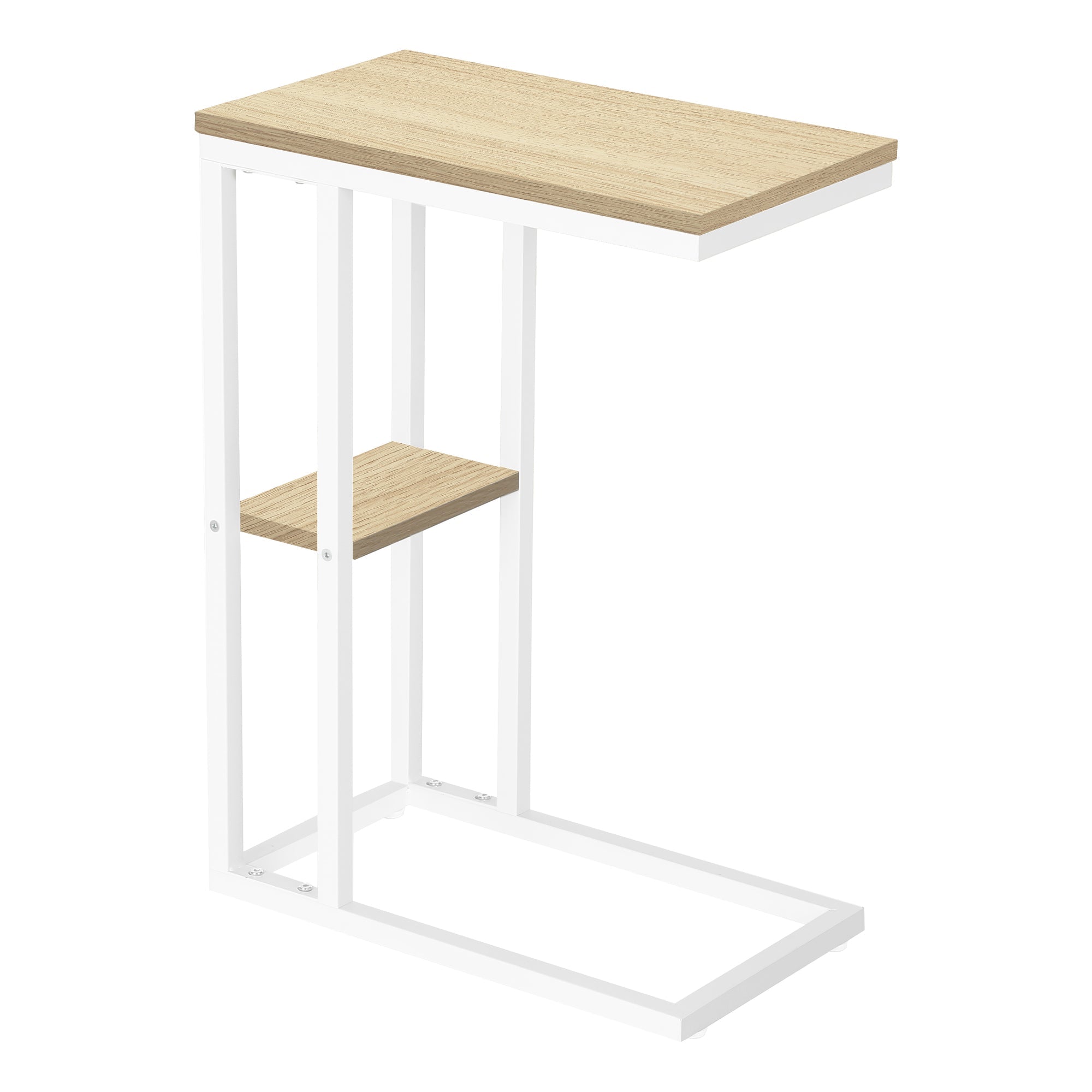 Modern Accent Table 25 Inch Height in Natural Wood & White Metal Finish - Perfect for Living Room, Bedroom, or Entryway Decor